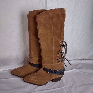 NEW FREE PEOPLE Womens Black Back-Lace Sway Low Slouchy Suede Boots equestrin 10